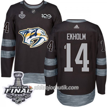 Män Ishockey Nashville Predators Tröja Mattias Ekholm 14 1917-2017 100th Anniversary Adidas Svart 2017 Stanley Cup Final Authentic